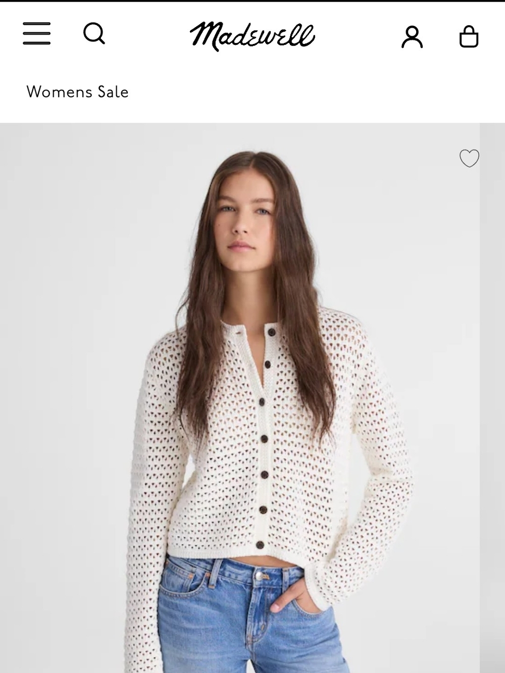 Madewell Cream Crochet Button-Front Cardigan